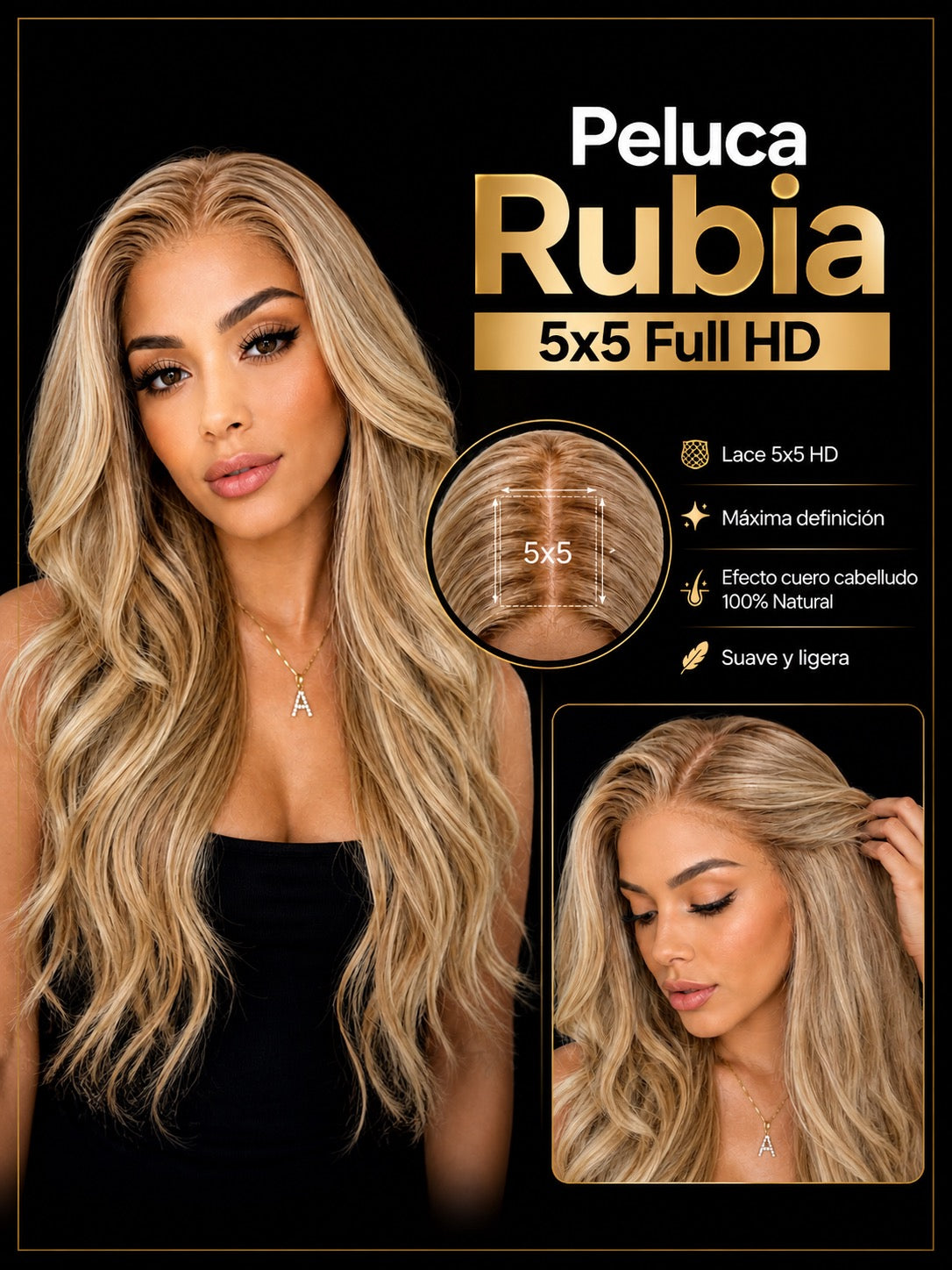Peluca Rubia 5x5 Full HD