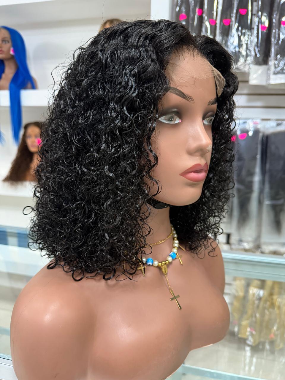 Peluca bob rizada closure 4x4 full HD
