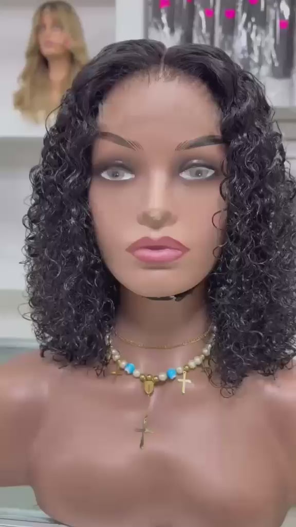 Peluca bob rizada closure 4x4 full HD